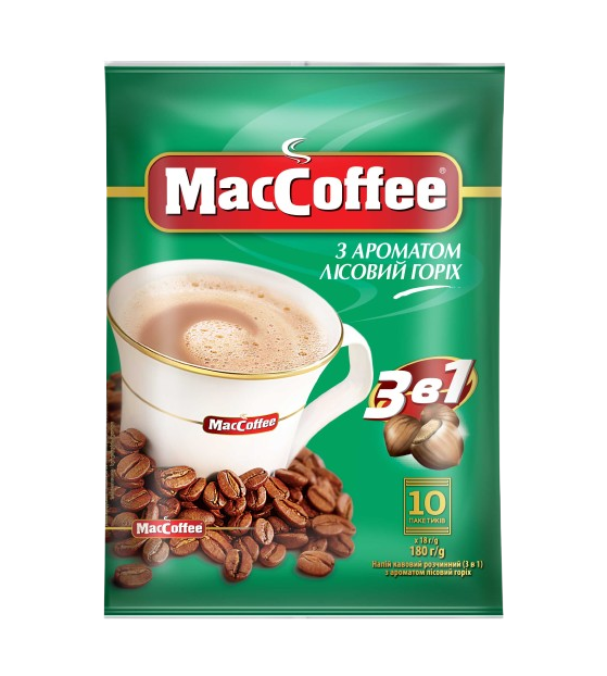 KAWA MACCOFFEE 180 g (18 g × 10) 3W1 O SMAKU ORZECHÓW LASK.