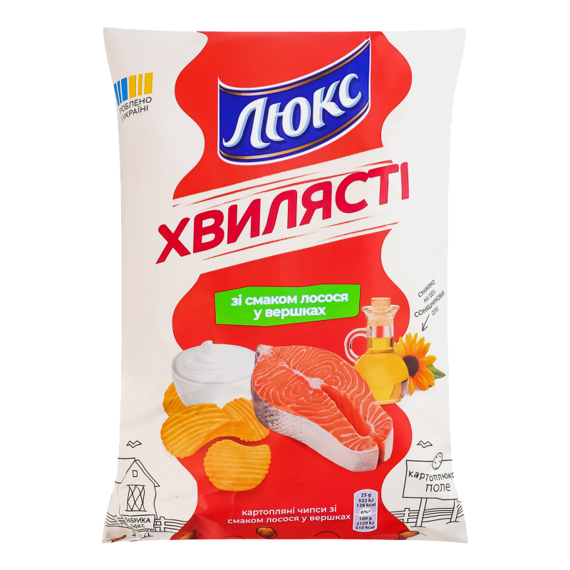 CHIPSY ZIEMNIACZANE LUX O SMAKU ŁOSOSIA W ŚMIETANIE KARBOWANE 125 G